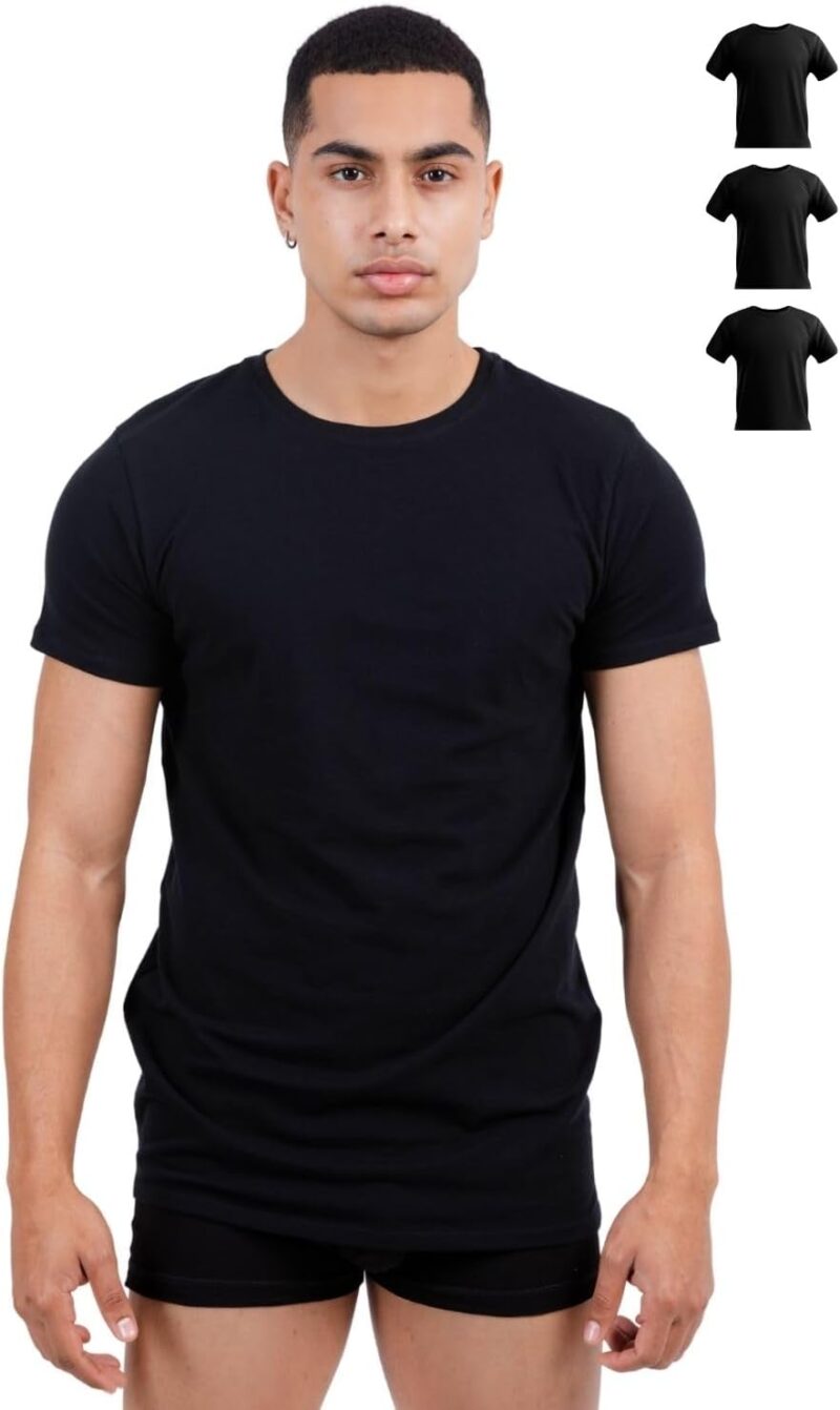 SKIPPER Lot de 3 Stretch T Shirt Homme Col Rond I Maillot de Corps I Tricot de Corps 95% Coton 5% Élasthanne I sous Chemise Manches Courtes I Label Oeko-TEX® en Trois Coloris