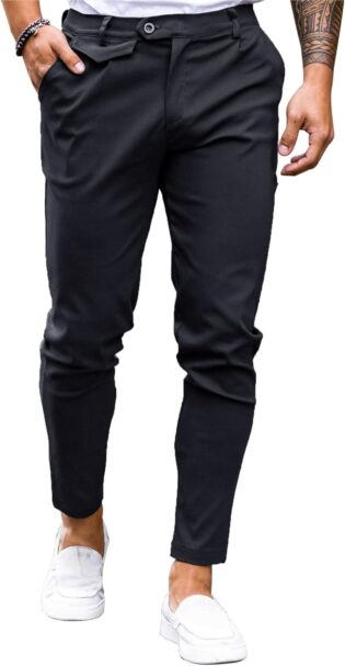 61-4kDH6EdL._AC_SL1500_.jpg Pantalon chino en coton pour homme - Coupe ajustée - Décontracté - Stretch - Pantalon à enfiler