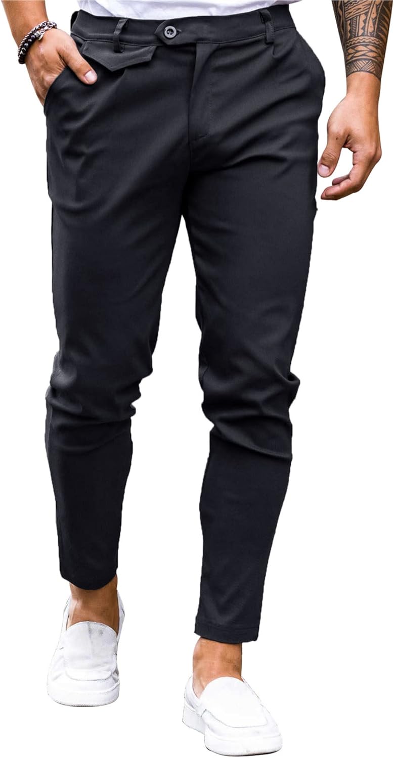 Pantalon chino en coton pour homme - Coupe ajustée - Décontracté - Stretch - Pantalon à enfiler