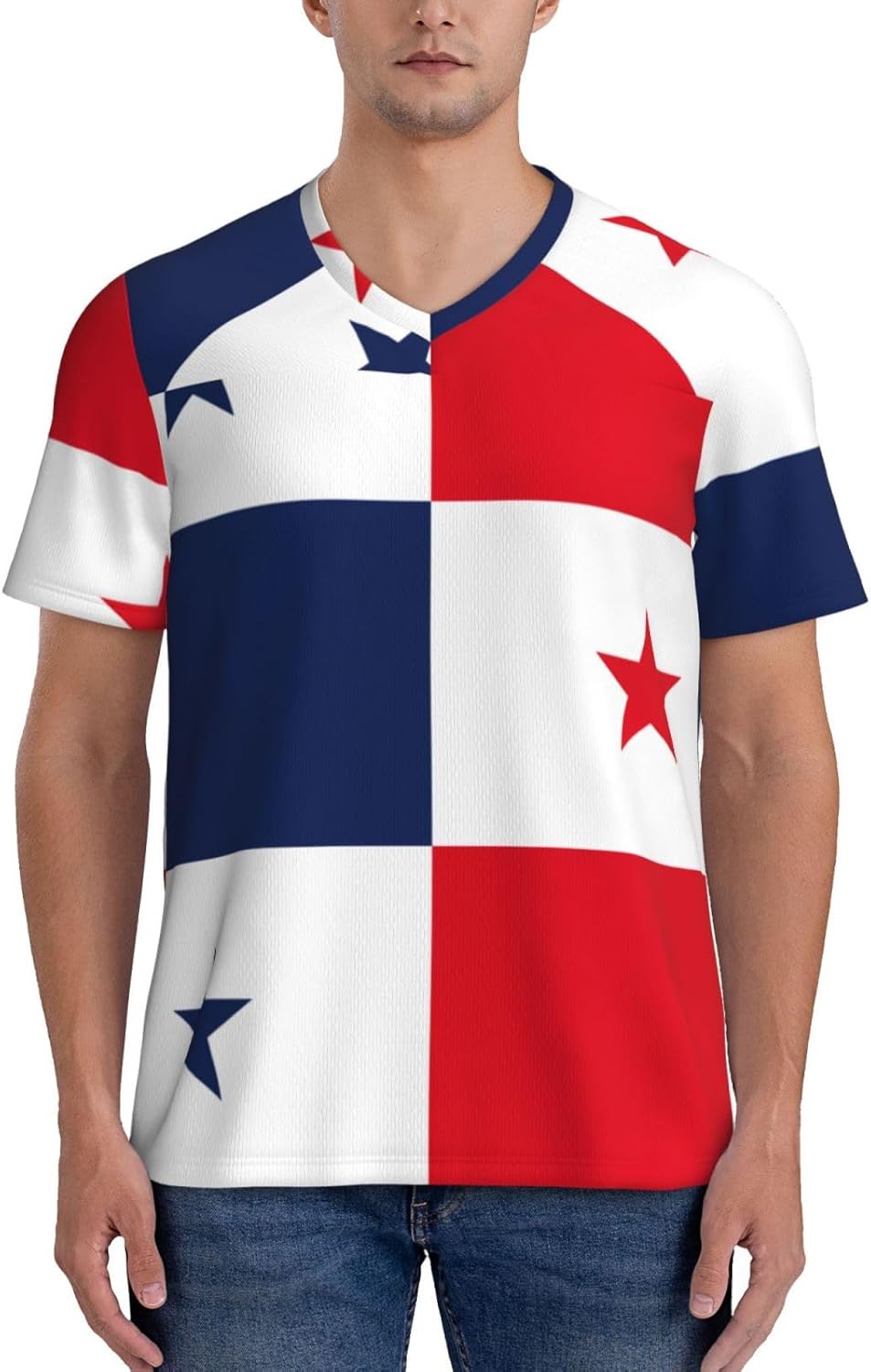 Flag of Panama Maillot de football à col en V et manches courtes pour homme Coupe ample - Image 2