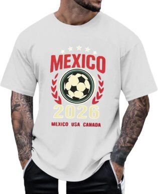 T-shirt à manches courtes pour homme - Col rond - Pour les fans de football - Impression Mexique États-Unis Canada - Article de fan de streetwear - Loisirs - Sport - Haut - Look maillot d'été