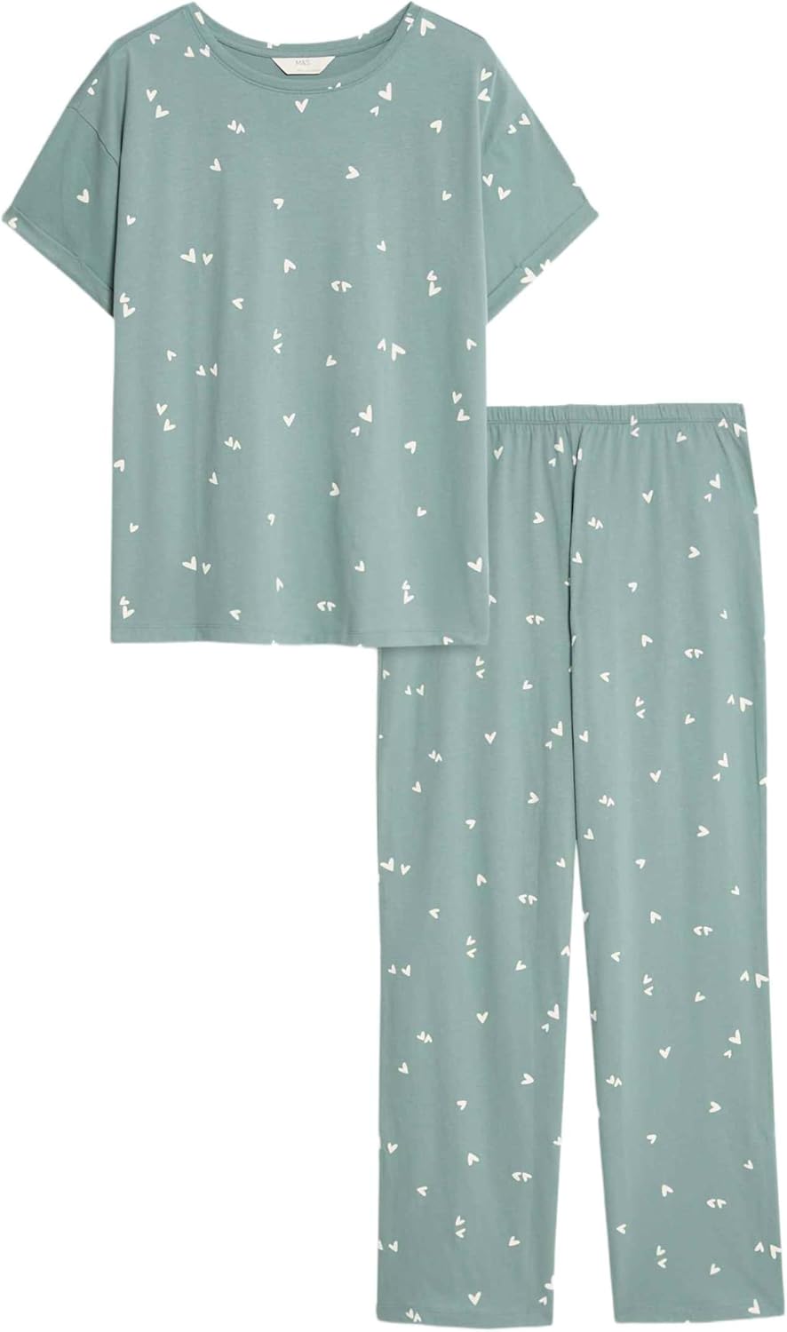 Marks & Spencer Pyjama Imprimé Femme à Haute Teneur en Coton, Coupe Standard, Taille Élastiquée