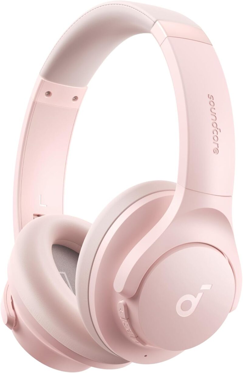 Soundcore Q20i Casque Bluetooth sans Fil reducteur de Bruit Hybride Active by Anker, Casque Over Ear, jusqu'à 40H d'autonomie en Mode ANC, Hi-Res Audio, Basses Profondes,Personnalisation Via App Rose