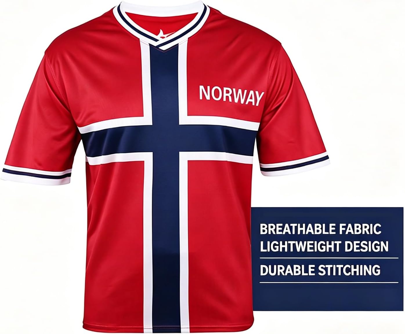 Norvège Maillot Foot T-Shirt Couleurs Rouge et Bleue Ensemble Maillot de Football Respirant et à séchage Rapide Et Col Rond Taille:S,M,L,XL,2XL Cadeau Personnalisé Fans de Football - Image 4