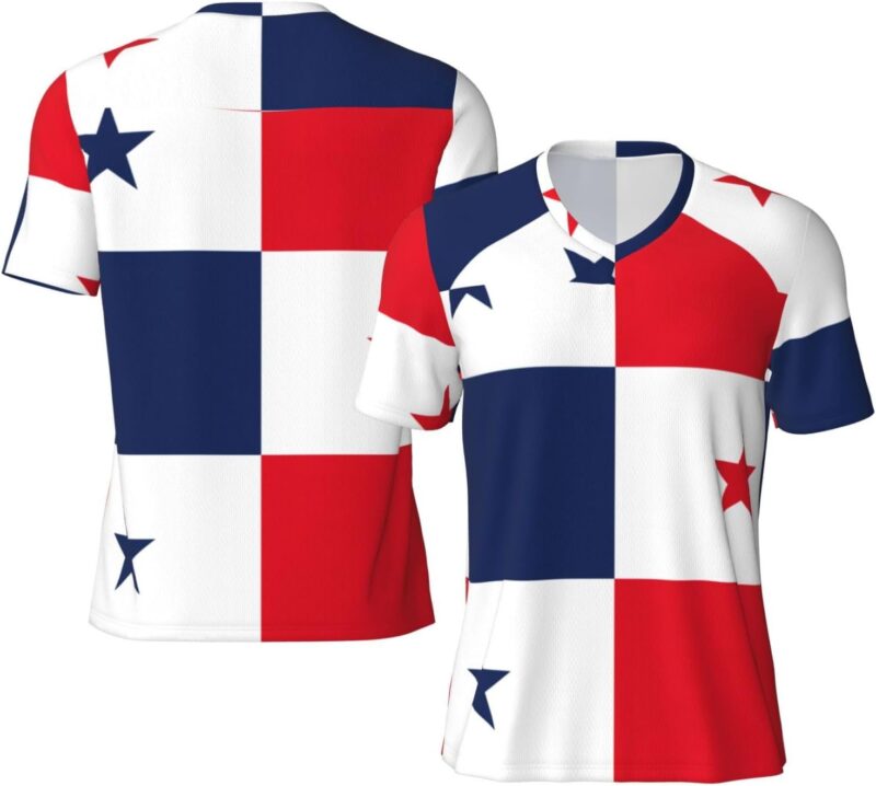 Flag of Panama Maillot de football à col en V et manches courtes pour homme Coupe ample