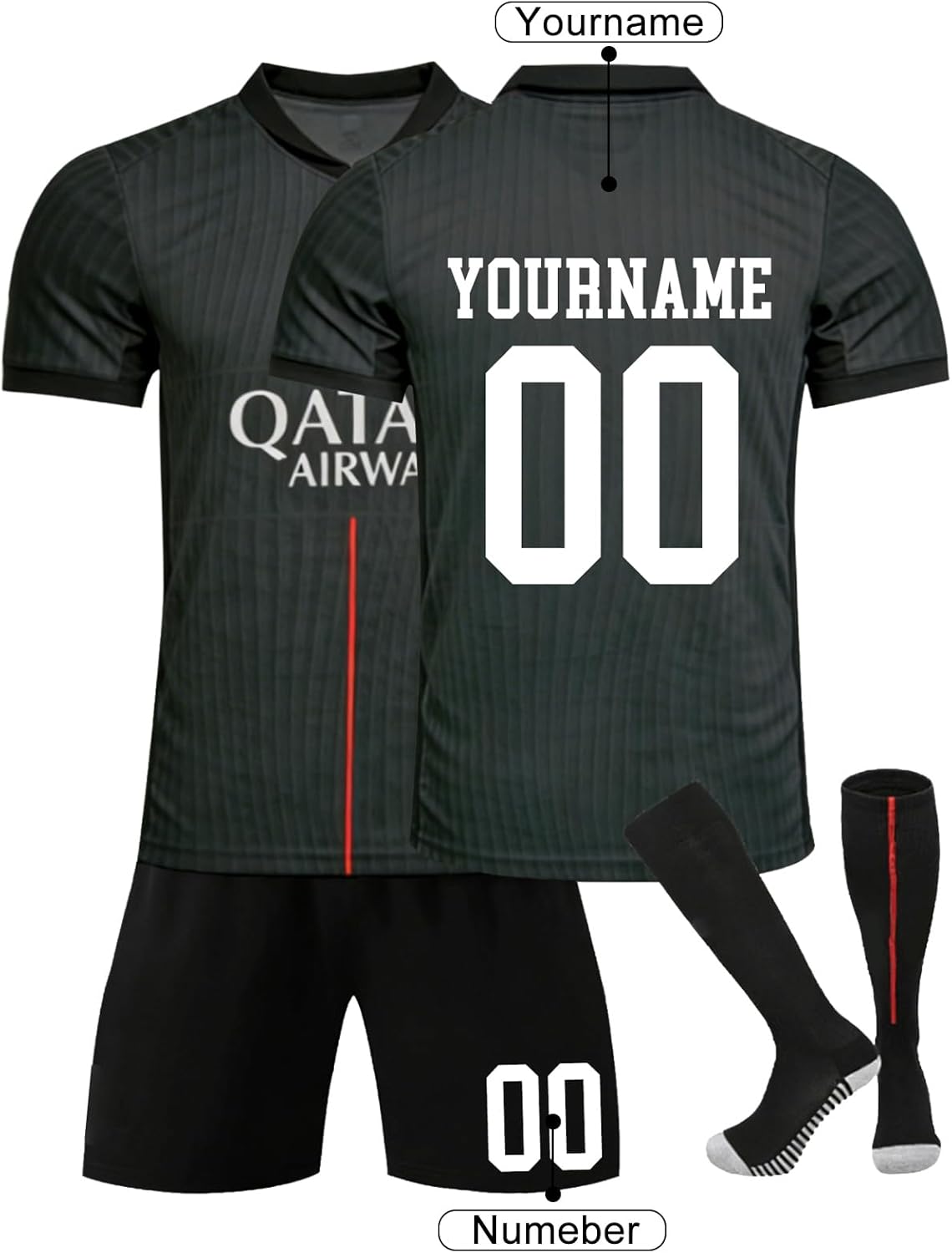 Maillot de Foot PSG pour Enfant, Personnalisable avec prénom et numéro au Choix, Tissu Sport Respirant et séchage Rapide, Ensemble Complet : Maillot + Short + Chaussettes de Sport - Image 2