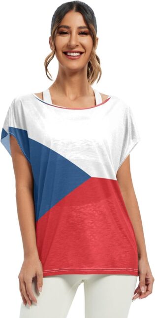 61AnNv-J12L._AC_SL1500_.jpg GuoChe T-shirt d'été à manches chauve-souris pour femme - Grande taille - Cache-maillot de plage S