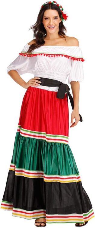 61B8yrKFfPL._AC_SL1024_.jpg EraSpooky Costume Senorita Femme Mexicaine Déguisement Costume de Fête d'halloween Carnaval pour Adultes