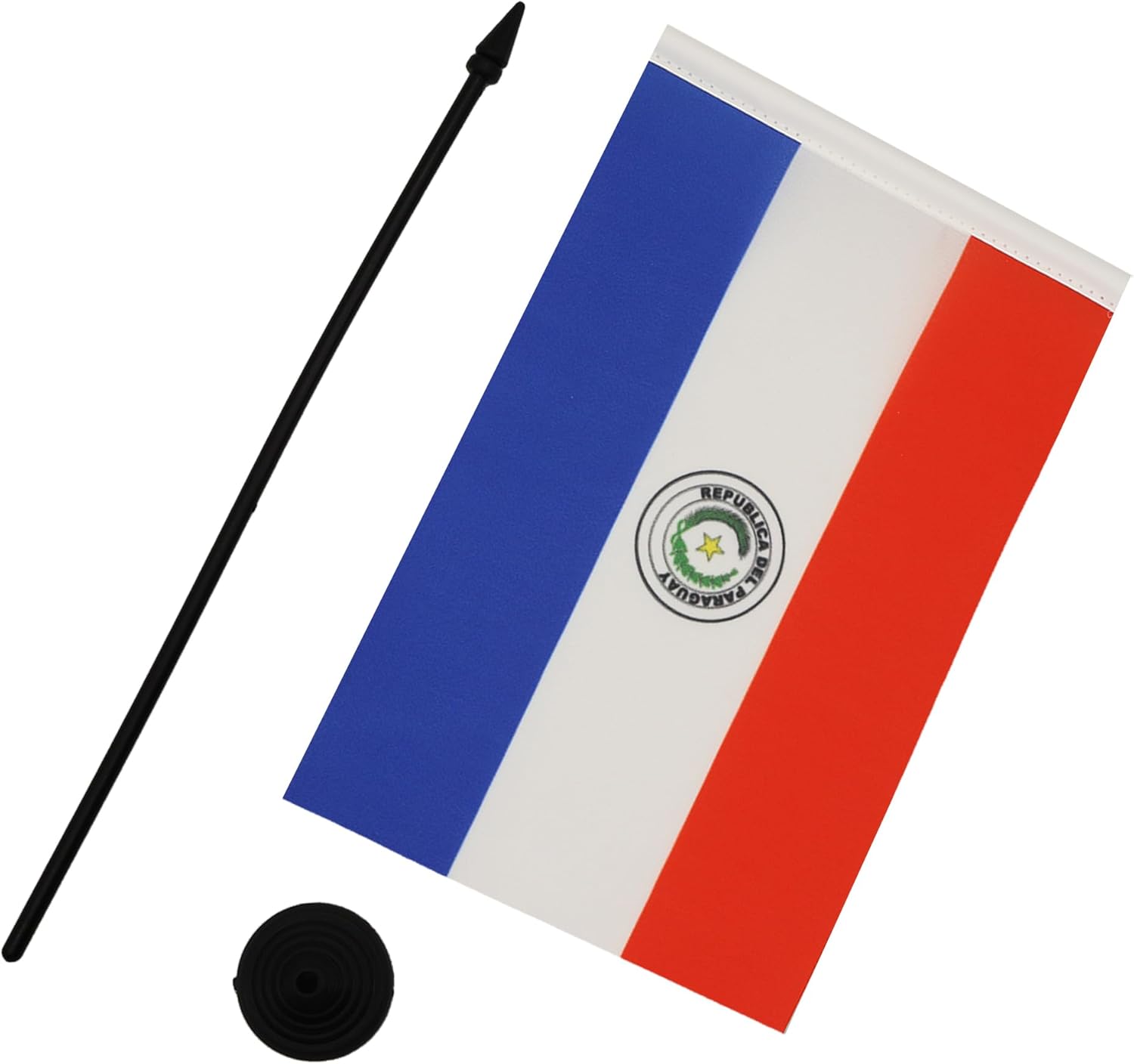 AZ FLAG - Drapeau De Table Paraguay 21x14 cm - Petit Drapeau Paraguayen De Bureau 100% Polyester Avec Hampe De 25cm Et Socle En Plastique Noir - Image 3