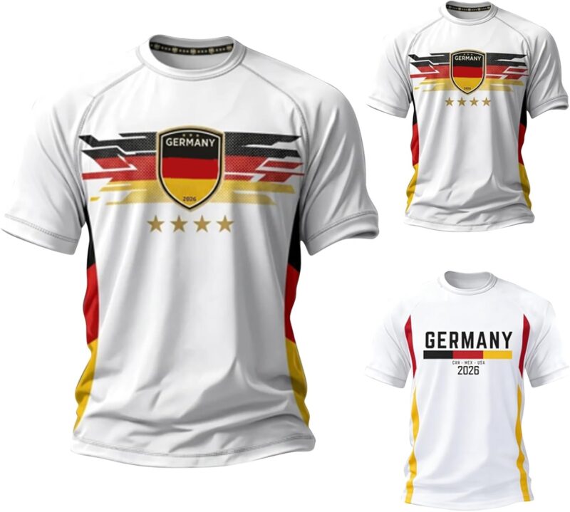 Maillot Coupe du Monde d'Allemagne Tee Shirt Homme Manche Courte en Coton Imprime Patriotique Confortable Respirant Maillot de Foot Léger Adapté aux Matches et Sorties Estivales