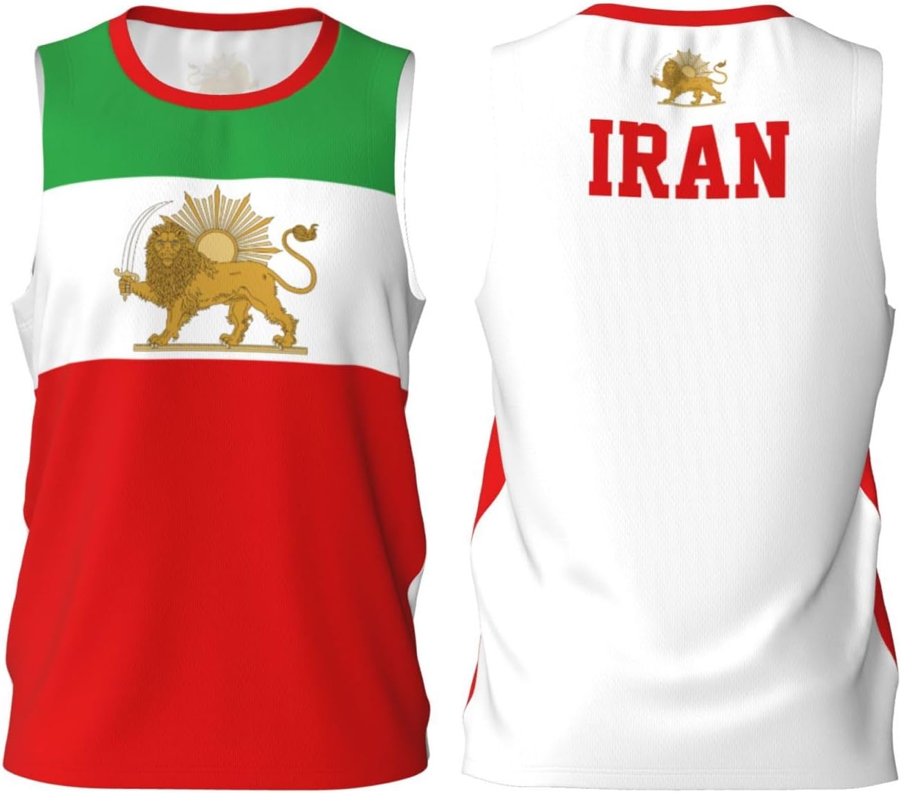 Maillot de Basketball sans Manches pour Homme, orné du Lion et du Soleil, avec l'emblème de l'Iran et Le Drapeau iranien. Idéal pour la Course à Pied, Le Fitness et l'entraînement.
