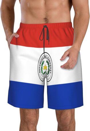 Maillot de Bain Homme à séchage Rapide, Motif emblème National du Paraguay ; Short de Bain de Plage, Motif emblème National du Zimbabwe.