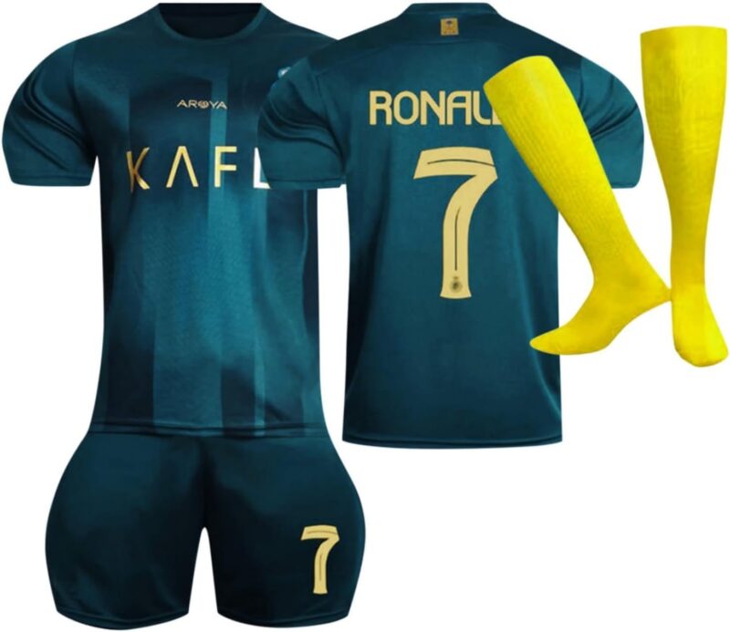 Maillot de Foot Enfant de L'équipe 2024/2025 Home Away Soccer Jeyser Ensemble Garçon Vêtements de Football Tee Shirt Short avec Chaussette Cadeau