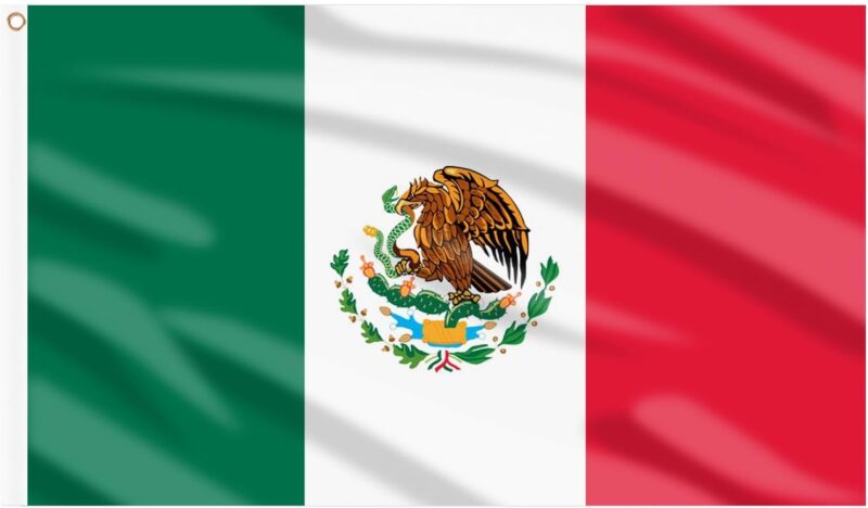 AhfuLife Grande Drapeau Mexique 90×150cm, 1Pcs Drapeau Mexicain Double Face avec œillets en Laiton en Polyester pour Fête Nationale Coupe du Monde Américain Football Sportive Jardin Bar Marches Décor