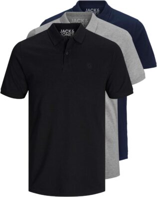 61KA30GJfiL._AC_SL1500_.jpg JACK & JONES 12171776 Lot de 3 polos slim fit à manches courtes pour homme, noir, blanc, bleu, gris, XS, S, M, L, XL, XXL