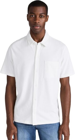 61N9THLvnSL._AC_SL1500_.jpg Vince Sueded Jersey Short Sleeve Button Down Boutonné à Manches Courtes en Jersey suédé Homme