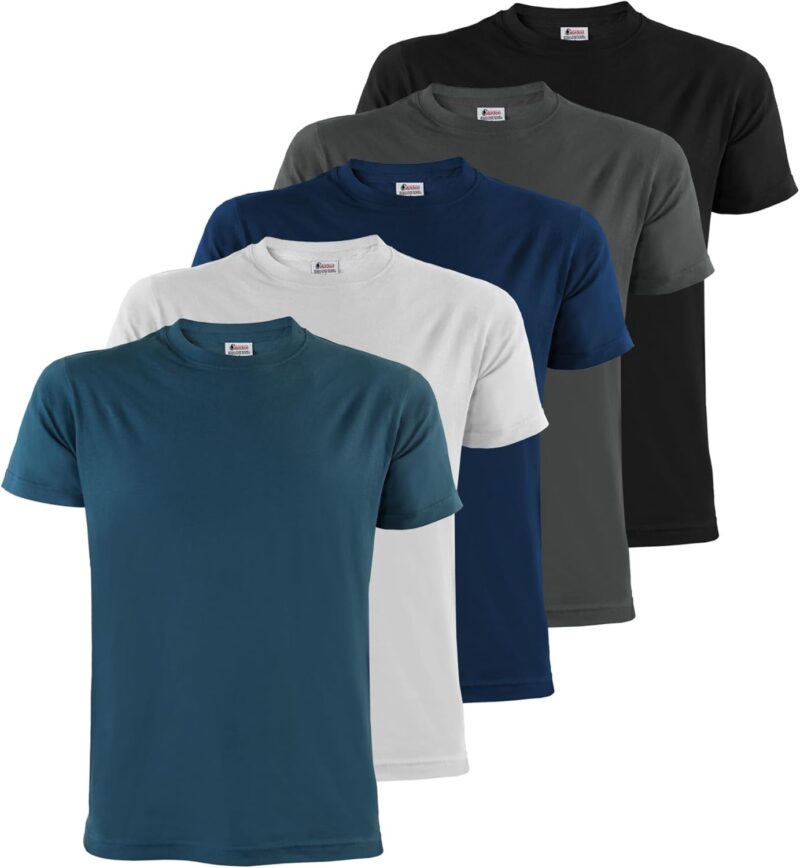 ALPIDEX T-Shirts Hommes Noir Unis à Col Rond Lot de 5, Taille S M L XL XXL 3XL 4XL 5XL