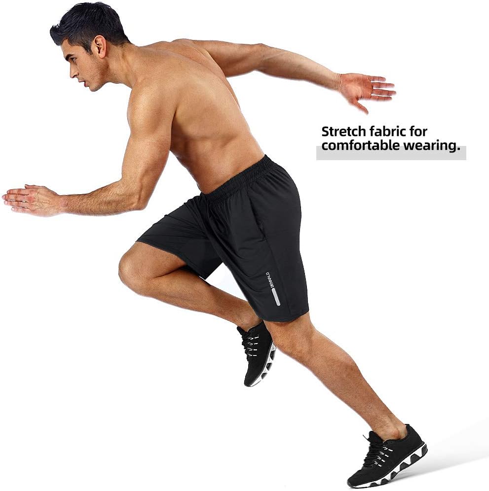 Short de sport pour homme - Short de jogging court - Séchage rapide - Avec poche - Pour le sport, le fitness, l'extérieur, l'été - Noir - Image 3