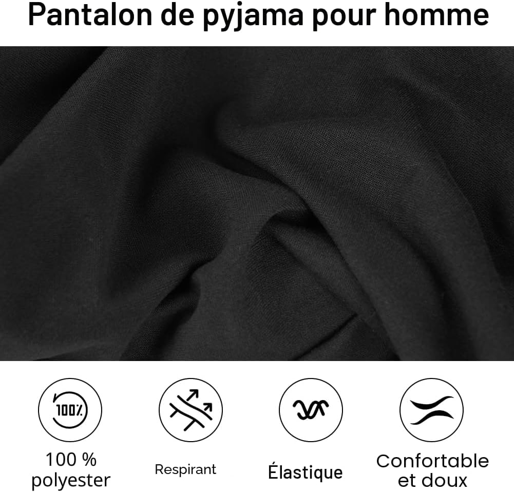 AUYAO Pantalon Pyjama Homme, Vêtements de Nuit et de Détente Maison, Long de Couleur Unie/Treillis avec Cordon de Serrage - Image 4