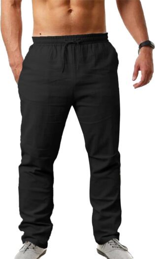 61TMv8-96L._AC_SL1500_.jpg NANAMEEI Pantalon Coton Lin Homme Décontractés de Plage Léger Été Casual Yoga Pants avec Cordon Elastique Grande Taille