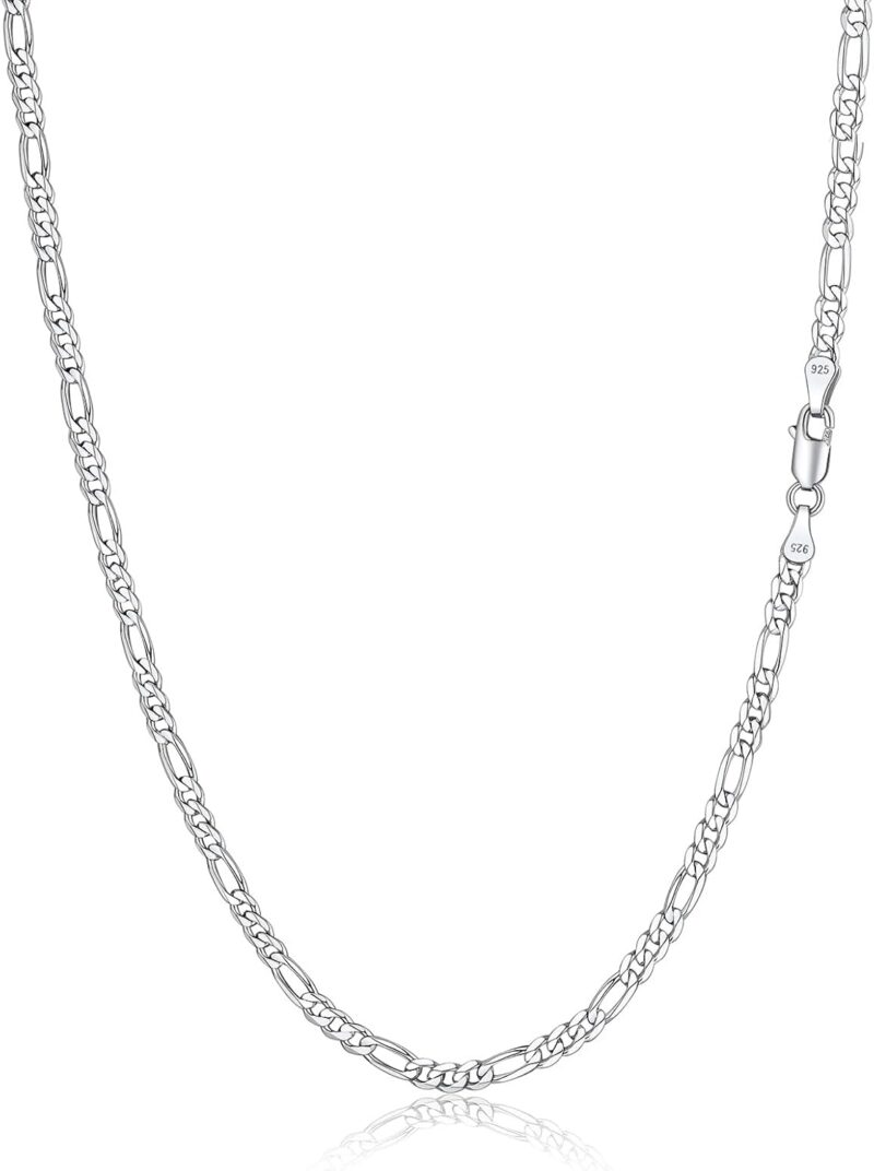 Silvora Collier Chaine en Argent Massif Homme Chaîne Femme 3MM/5MM Argent Sterling 925 Collier Maille Cubain/Figaro Longueur[36/46/51/55/61/66/71cm] Bijoux Cadeau Noël Fêtes Pères Mères
