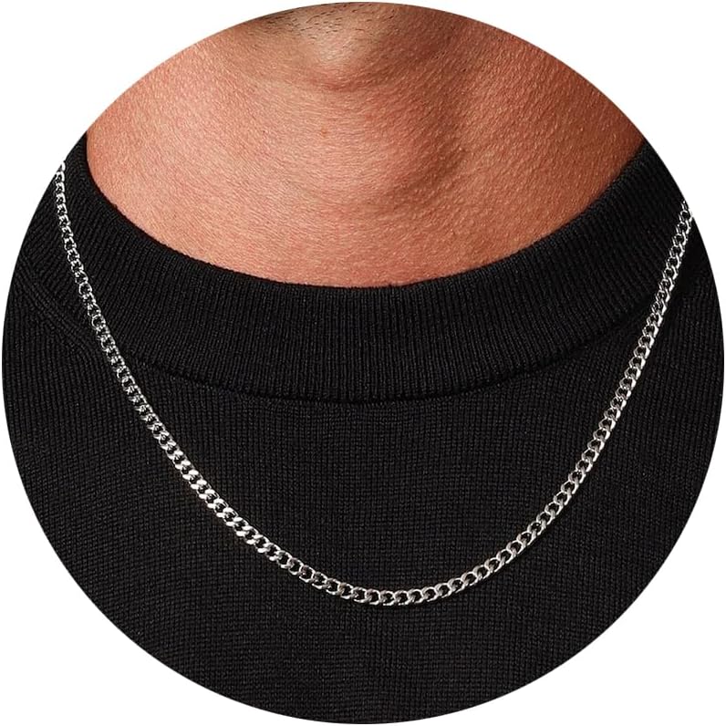 FUNEIA Collier Homme Chaine Argent Acier Inoxydable Collier Homme Personnalisé Longueur 46 | 51 | 56 | 61 cm Motif Figaro Chaînes Homme Fille Cadeau Bijoux