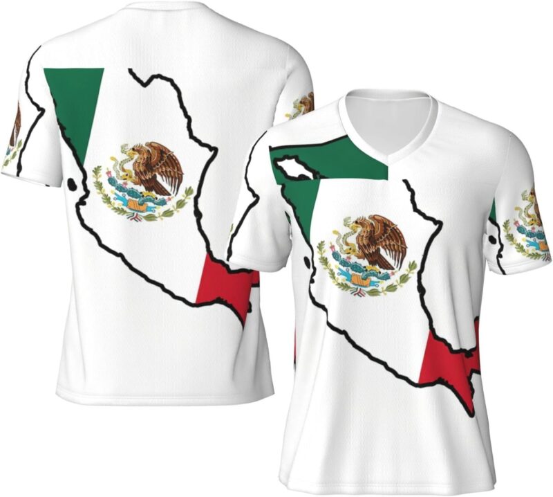 Maillot de football athlétique pour homme - Motif carte du drapeau du Mexique - Respirant - Séchage rapide - Pour les matchs d'entraînement de printemps
