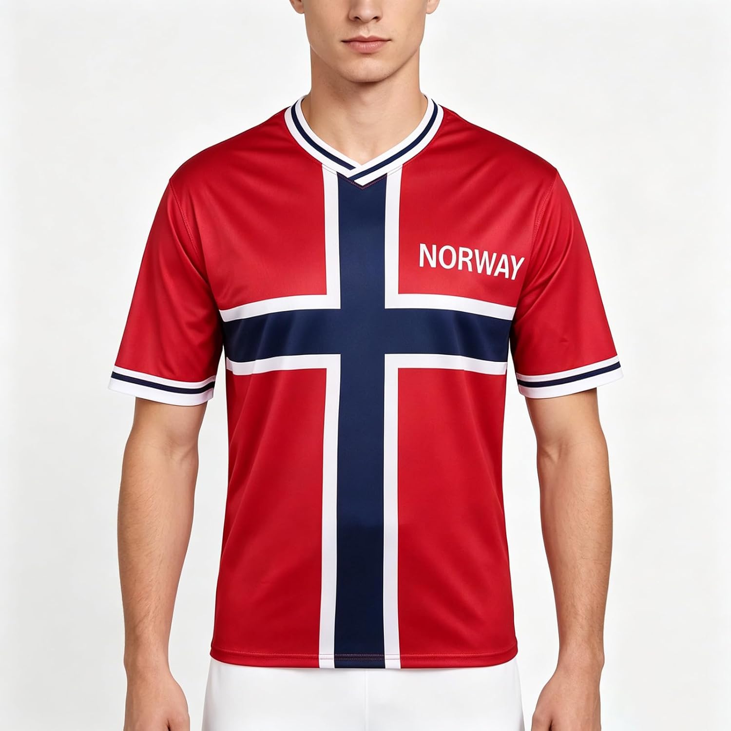 Norvège Maillot Foot T-Shirt Couleurs Rouge et Bleue Ensemble Maillot de Football Respirant et à séchage Rapide Et Col Rond Taille:S,M,L,XL,2XL Cadeau Personnalisé Fans de Football - Image 2