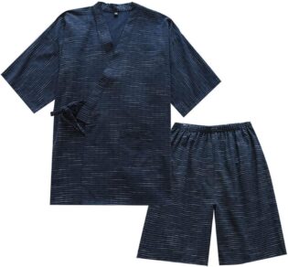 Kimono Japonais Hommes Plus La Taille Pyjamas Haut À Manches Courtes Et Pantalon Vêtements De Nuit Pyjama Ensemble