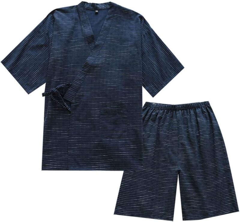 Kimono Japonais Hommes Plus La Taille Pyjamas Haut À Manches Courtes Et Pantalon Vêtements De Nuit Pyjama Ensemble
