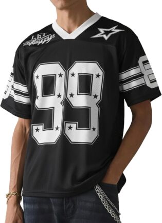 61ciAF0OWRL._AC_SL1500_.jpg HAWILAND T-shirt à col en V pour homme - Maillot de football surdimensionné à manches courtes - Streetwear Y2K - Tenue hip hop