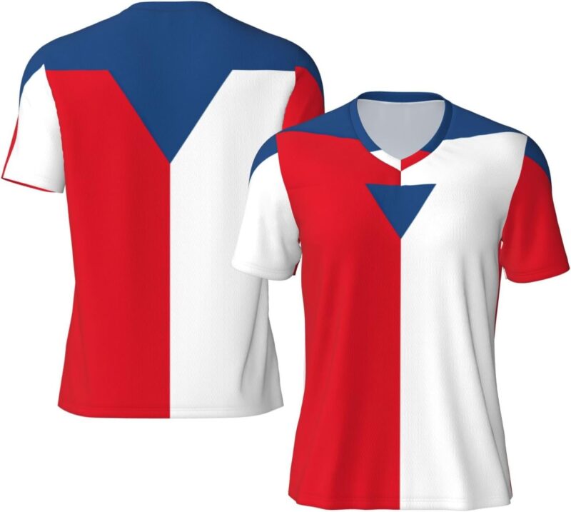 Maillot de football à manches courtes en maille pour homme Motif drapeau de la République tchèque