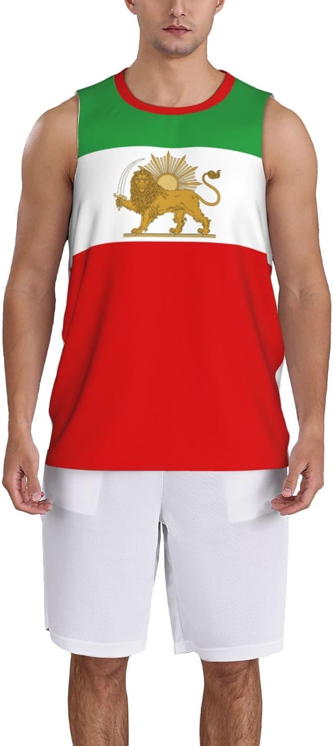 Maillot de Basketball sans Manches pour Homme, orné du Lion et du Soleil, avec l'emblème de l'Iran et Le Drapeau iranien. Idéal pour la Course à Pied, Le Fitness et l'entraînement. - Image 2