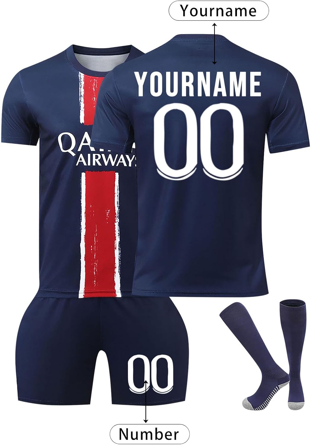 Paris Maillot de Football Personnalisé avec Nom Nombre, PSG Ensemble de Foot Entraînement T-Shirt Short et Chaussettes pour Enfant Et Adulte - Image 2