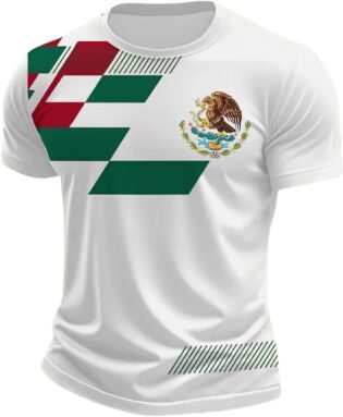 Maillot Mexique à manches courtes pour homme - Col rond - T-shirt de sport - Vintage - T-shirt de course pour l'été - Randonnée - Vélo - Jogging - Entraînement - Course - T-shirts de sport