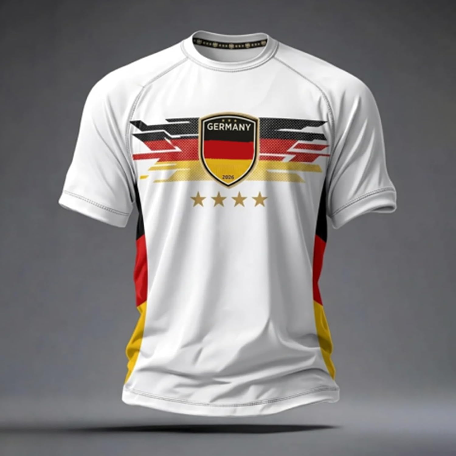 Maillot Coupe du Monde d'Allemagne Tee Shirt Homme Manche Courte en Coton Imprime Patriotique Confortable Respirant Maillot de Foot Léger Adapté aux Matches et Sorties Estivales - Image 2