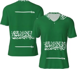 Maillot de football à col en V avec imprimé drapeau de l'Arabie Saoudite pour homme, T-shirt de sport en maille