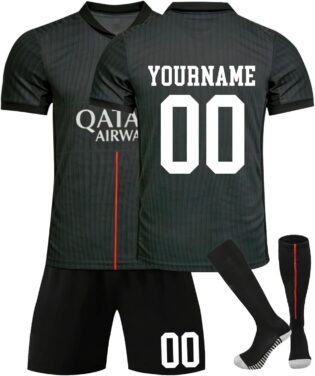 61hQl9xF3LL._AC_SL1500_.jpg Maillot de Foot PSG pour Enfant, Personnalisable avec prénom et numéro au Choix, Tissu Sport Respirant et séchage Rapide, Ensemble Complet : Maillot + Short + Chaussettes de Sport