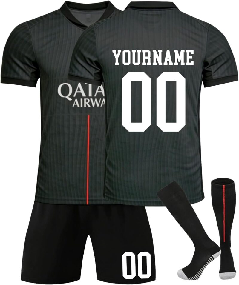 Maillot de Foot Personnalisé Enfant Homme, Personnalisable Nom Numéro Maillot Football Paris Ensemble Foot Enfant T-Shirt, Short et Chaussettes，Disponible en Tailles Enfant et Adulte