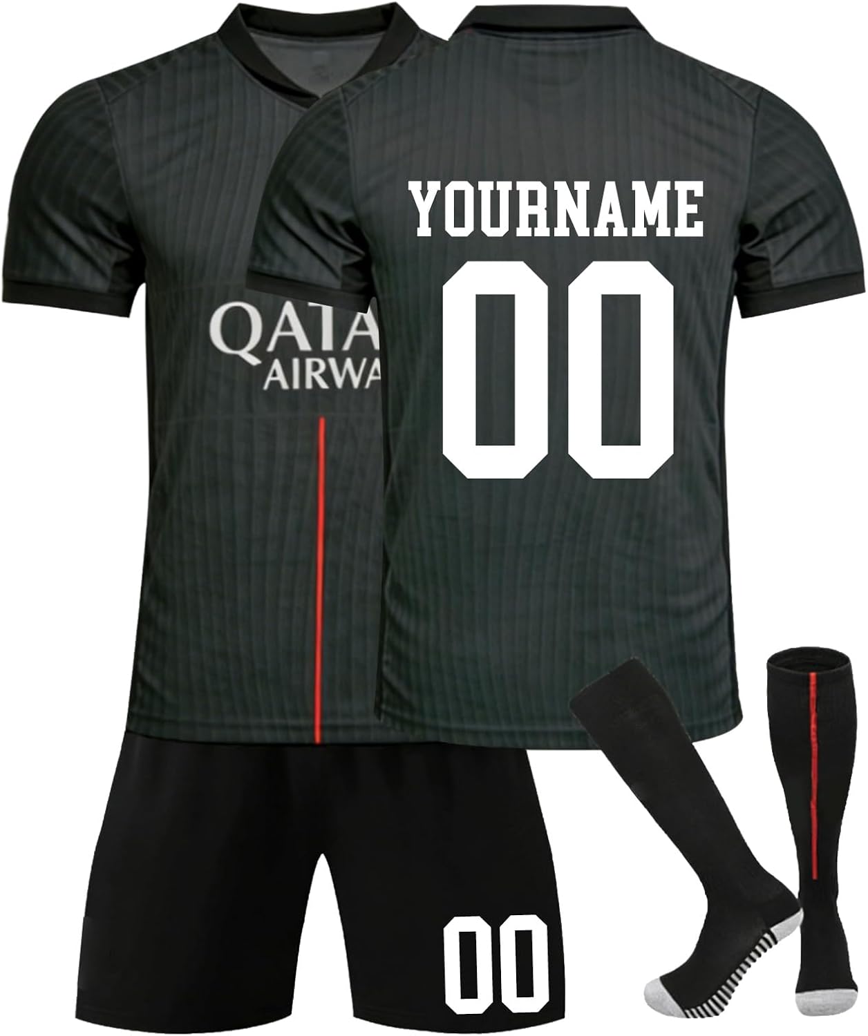 Maillot de Foot PSG pour Enfant, Personnalisable avec prénom et numéro au Choix, Tissu Sport Respirant et séchage Rapide, Ensemble Complet : Maillot + Short + Chaussettes de Sport