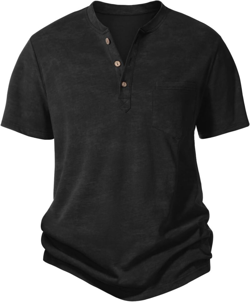 heekpek T-Shirt Homme Henley à Manches Courtes,Coton Tee Shirt pour Homme Été Sport Décontracté Tee-Shirt Boutons Uni Hauts Top