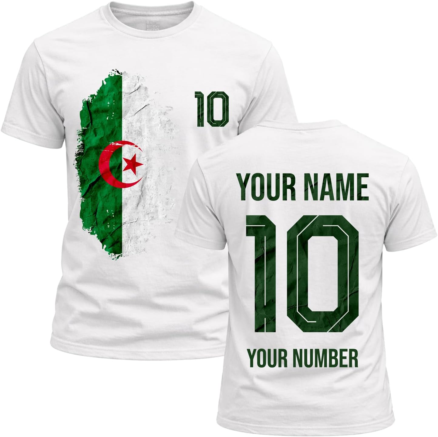 Algérie 2026 T-Shirt Graphique en Coton pour Homme Fan de Football Personnalisé, Nom et Numéro Personnalisés, Haut Supporter à Manches Courtes