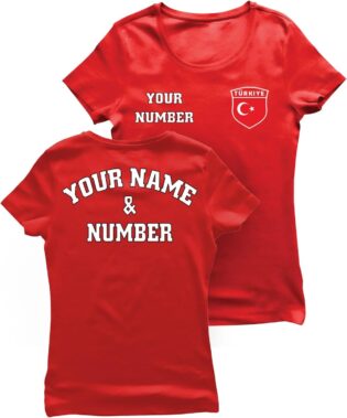 61o8A19DR4L._AC_SL1468_.jpg T-Shirt Femme Personnalisé Maillot de Foot | Haut de Sport Femme avec Votre Nom et Numéro | Turquie Football 2026
