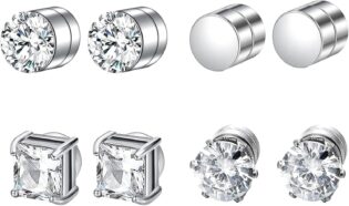 61qlHP8yZlL._AC_SL1500_.jpg 4 Paires Boucles d'Oreilles Magnétiques, 6MM Boucle Aimantée Homme, Sans Piercing, Fausse Boucle d'Oreille, Argent Acier Inoxydable Boucles d'Oreilles pour Homm