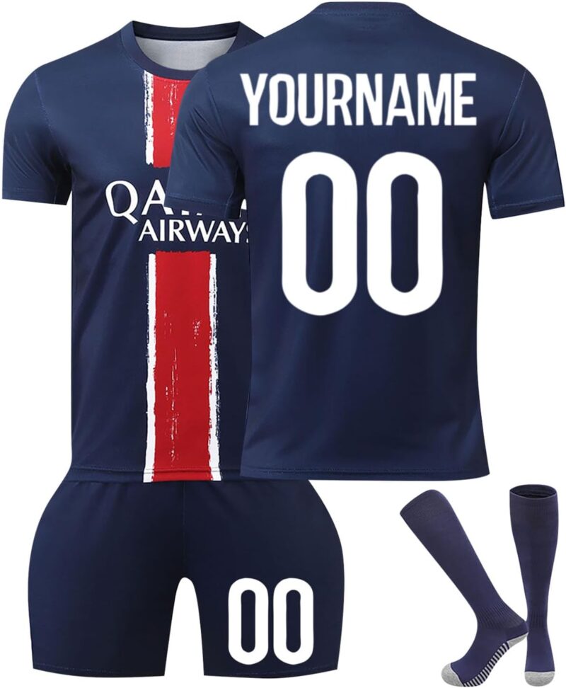 Paris Maillot de Football Personnalisé avec Nom Nombre, PSG Ensemble de Foot Entraînement T-Shirt Short et Chaussettes pour Enfant Et Adulte