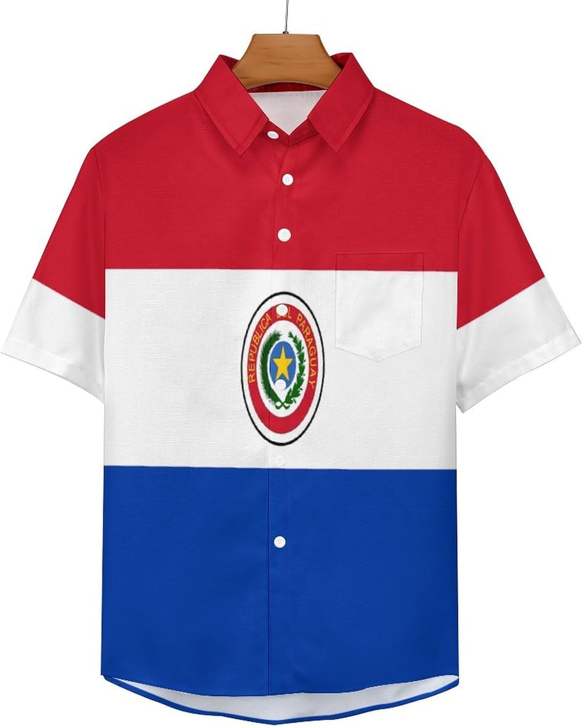 Chemise Paraguay Drapeau avec Boutonnière - Chemise Hawaïenne pour Homme - Manches Courtes - Imprimé - Chemises de Plage Décontractée pour Adulte - Image 4