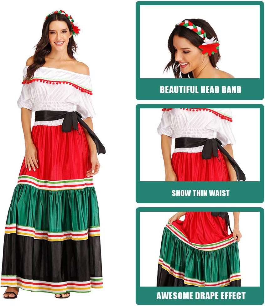 EraSpooky Costume Senorita Femme Mexicaine Déguisement Costume de Fête d'halloween Carnaval pour Adultes - Image 4