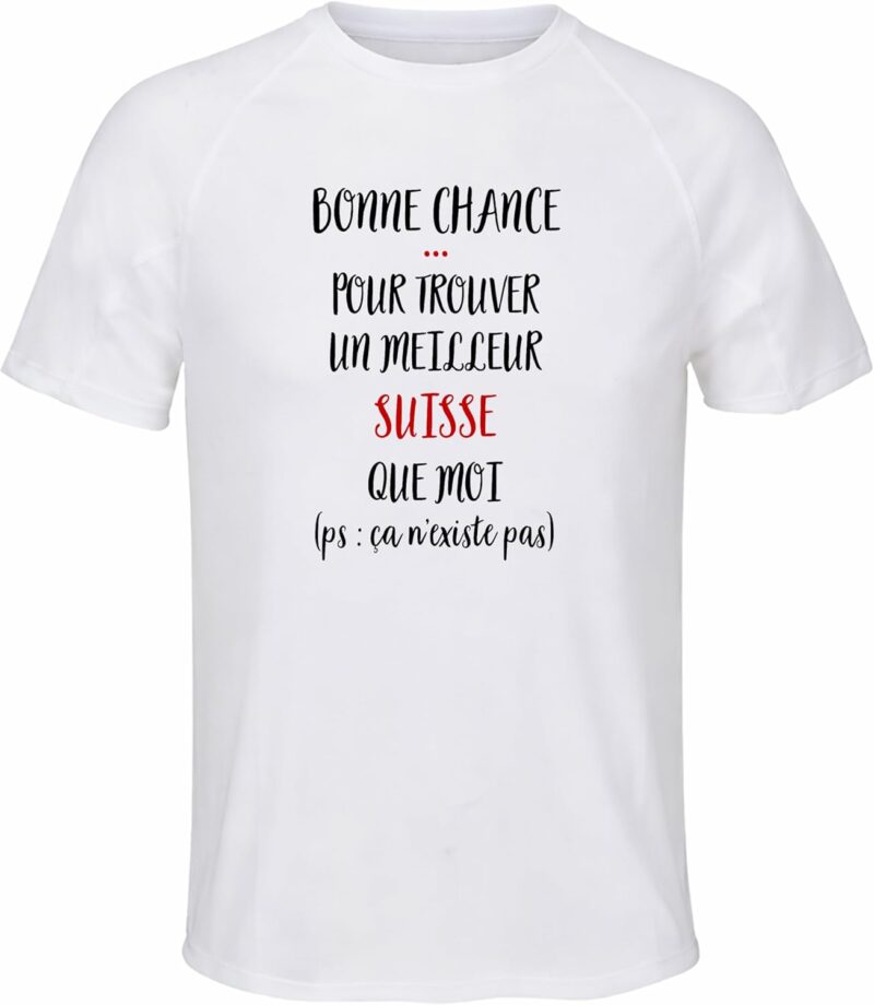 Planetee Maillot de Sport Homme Suisse Ca n'existe Pas Homme - T-Shirt Respirant Polyester Manches Courtes - Cadeau Sportif Anniversaire Noël Fête des Pères