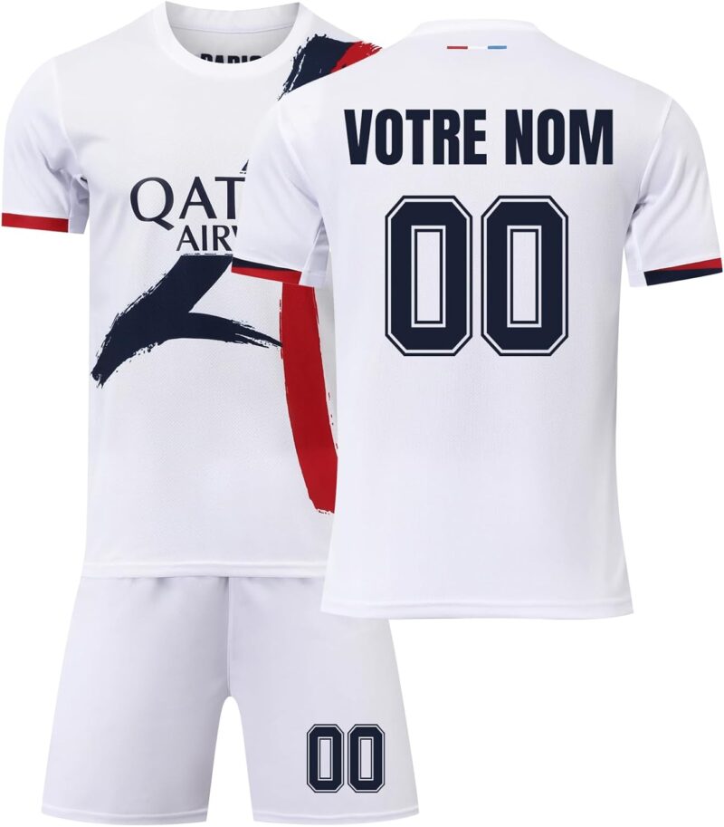 Maillot 2026 Personnalisé Enfant Homme, Ensemble Maillot de Foot Paris Domicile Extérieur avec Nom et Numéro, Tenue Football pour Fans et Entraînement
