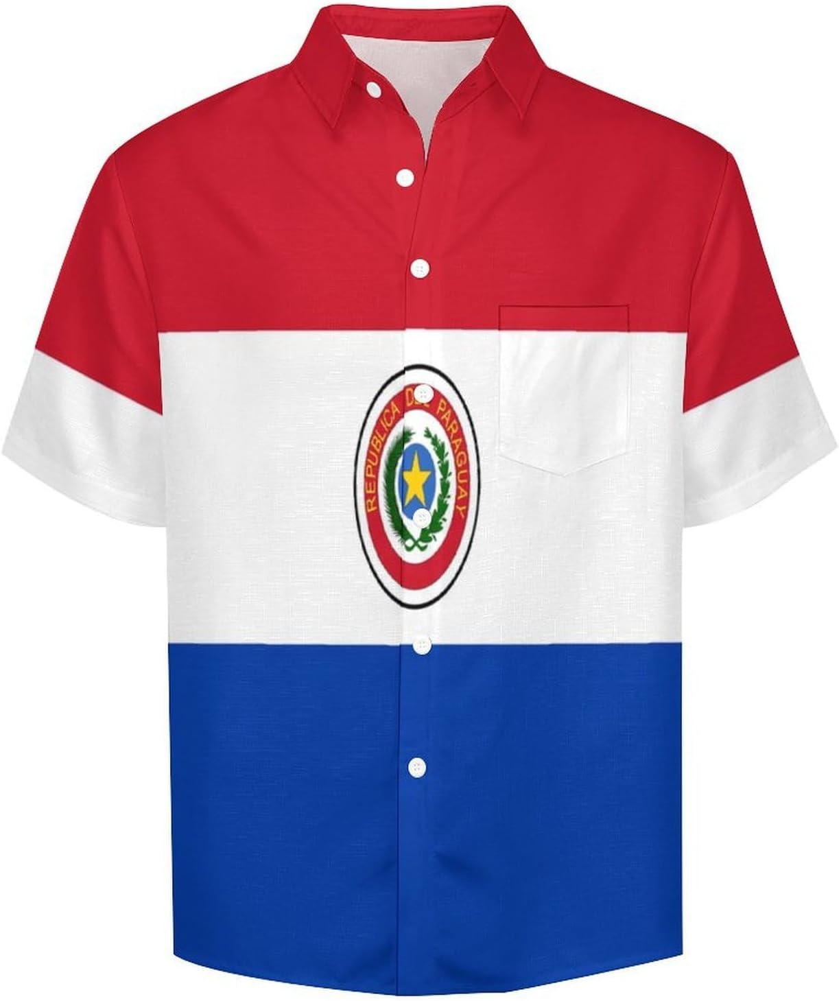 Chemise Paraguay Drapeau avec Boutonnière - Chemise Hawaïenne pour Homme - Manches Courtes - Imprimé - Chemises de Plage Décontractée pour Adulte - Image 2